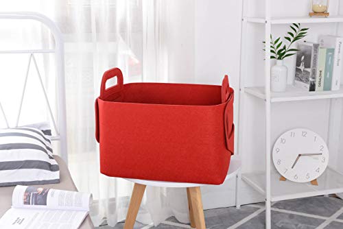 Minoisome Storage Basket Felt Storage Bin Collapsible& Convenient Box Organizer with Carry Handles for Office Bedroom Closet Babies Nursery Toys Laundry (Red, 19.9inch（L）×13.6inch（W）×12.6inch（H）) - color: Red, size: 19.9inch（L）×13.6inch（W）×12.6inch（H）