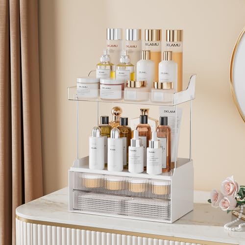 Delamu Bathroom Organizers and Storage, 2 Tier 2 Drawer Makeup Organizer Countertop, Easy to Install, Ideal for Bathroom Counter, Vanity, Ideal for Women Girls, Clear 2Pack - color: Clear, size: 2Drawers 2 Pack