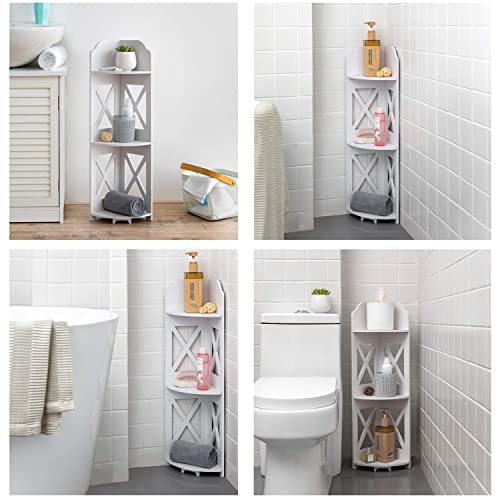 J JINXIAMU Corner Shelf Stand, Storage Organizer Great for Bathroom, Corner Shelf Perfect for Small Space,Waterproof Stand Also Use for Toilet Paper Stand,White - color: White