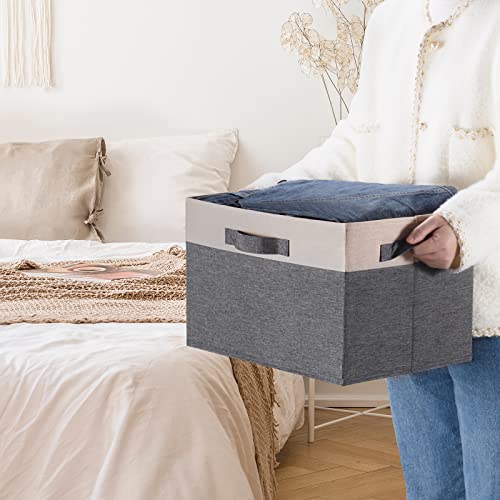 GhvyenntteS Large Fabric Storage Bins for Shelves with 3 Handles, 15x11x9.6in Closet Storage Bins, Sturdy Foldable Storage Baskets for Shelves Closet Bedroom Living Room Office (Beige, Set of 6) - color: Grey & Beige, size: Large-6 Pack