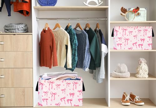 Pink Bowknot Girls Gifts Storage Box Clothes Hamper Basket Collapsible Organizer Bin Toys Shelf Baskets for Home Bedroom Decor - color: bowknot