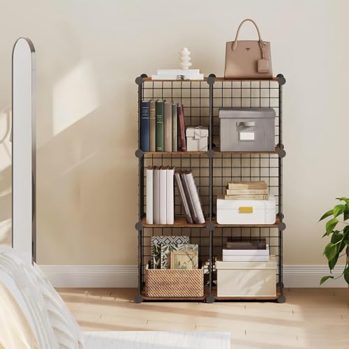 HOOBRO Wire Cube Storage Organizer, 6-Cube Shelves, Modular Shelves with Metal Grid, DIY Closet Cabinet for Living Room, Bedroom, Rustic Brown and Black BF06CW01 - size: 2 tier(25.2"H)