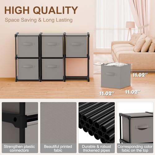 Briwooody 6 Cube Storage Organizer Bins with Shelf 11'' Toy Storage Box Back to School Dorm Organizers Fabric Unit for Playroom Book (Grey) - color: Grey