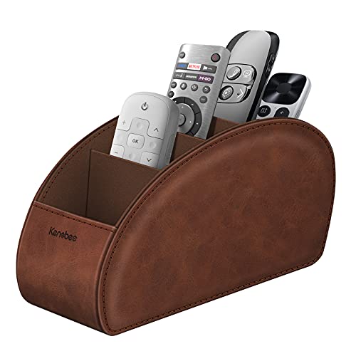 Remote Control Holder with 5 Compartments, KENOBEE Anti-slip Desktop Caddy Storage Organizer for Remote Controllers, Office Supplies, Makeup Brush, Media Accessories, Brown - color: Brown, size: Small