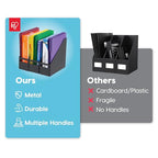IRIS USA Metal Magazine File Holders, 6 Pack, For Letter/Legal File, Durable Vertical Desktop File Paper Organizer, File Storage Box Stand Rack for Document Notebook Binder Home Work Office, Black - style: Black L - 6 Pack