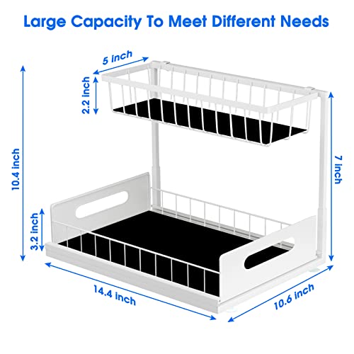 2 Pack Under Sink Organizer, 2 Tier Pull-Out Cabinet Storage Shelf, Rust-Resistant Metal Organizer for Kitchen Bathroom Laundry Room, No Tools Installation, White - color: 2 Pack-White