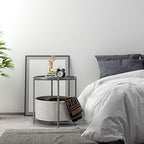 danpinera Round Side Table with Fabric Storage Basket, Metal Side Table Small Bedside Table Nightstand with Removable Tray Top for Living Room, Bedroom, Nursery, Laundry, Gray - color: Grey