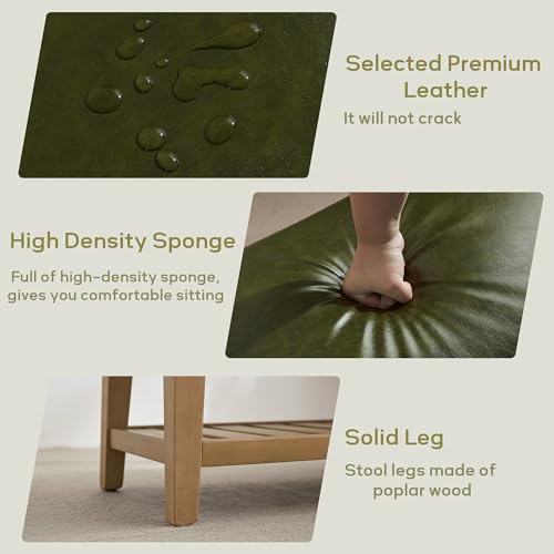 HUIMO Entryway Shoe Bench with Cushion, End of Bed Bench,Upholstered Bench for Kitchen, Bench with Solid Wood Shelf, Leather Ottoman Bench for Hallway, Living Room (PU-Green) - color: Pu-green