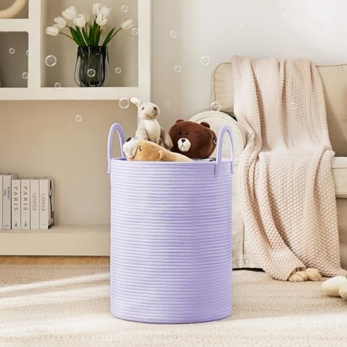 YOUDENOVA Laundry Hamper Basket, Woven 58L Tall Laundry Basket for Blanket Organizer- Clothes Hamper Baby Nursery Hamper for Blanket Storage in Bedroom - color: Purple, size: Tall (58L )