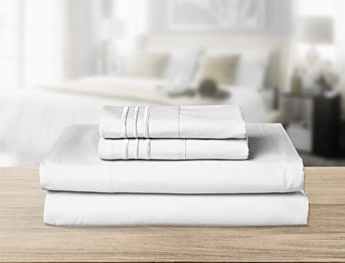 Elegant Comfort 4-Piece Solid Smart Sheet Set-Deep Pocket Fitted Sheet with Side Storage Pockets-Silky Soft 1500 Thread Count Egyptian Quality Microfiber, Wrinkle and Fade Resistant, Twin XL, White - color: White, size: Twin XL