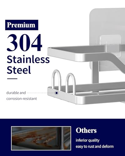 Kitsure Shower Caddy Extra Large - Adhesive Shower Organizer, Stainless Steel Shelf for Inside Shower, No Drill Bathroom Organizers and Storage, Home Decor Accessories, 2 Pack,Sliver - color: Silver, size: X-Large