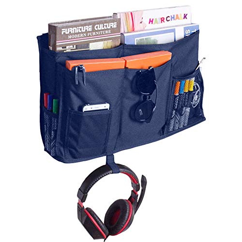 Bunk Bed Organizer, Bedside Storage Caddy, Hanging Pocket for Camp, Dorm Room, Hospital Bed Rail and More (Navy Blue) - color: Blue