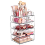 Vtopmart 5 Tier Clear Makeup Organizer with Drawer, Cosmetic Storage for Dresser Countertop and Bathroom Vanity, Beauty Holder for Lipstick Brush Skincare - style: 5 Tier (2 Sizes Drawer)