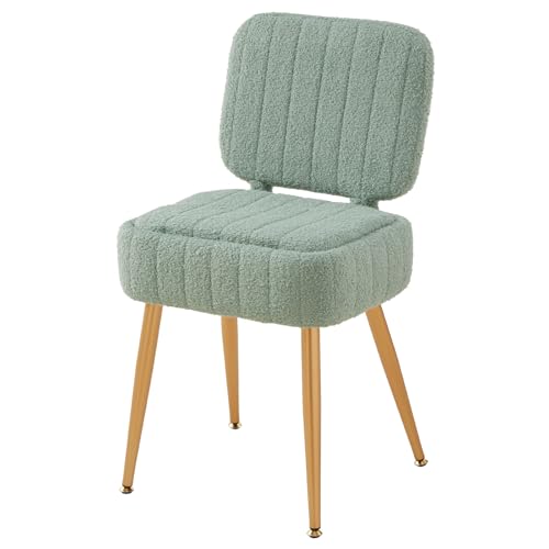 Updated Vanity Chair, Storage Ottoman with Folding Back & Gold-Toned Metal Legs, Ottoman Seat with Teddy Velvet for Dressing Room Living Room Bedroom, 15" x 12" Inch - color: Green, size: 15" x 12"