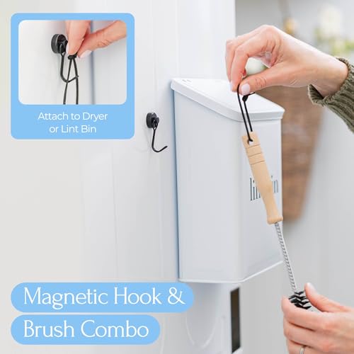Magnetic Laundry Lint Bin for Dryer | Wall-Mounted Small Trash Can for Laundry Room | Includes Magnetic Hook & Lint Brush | Space-Saving Magnetic Laundry Trash Can | Matte White - color: Matte White