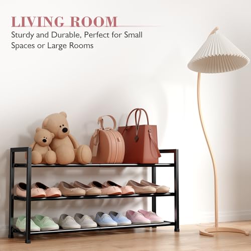 Bumusty 3-Tier Expandable Shoe Rack for Closet, 18“-33” Adjustable Shoe Rack for Small Space, Small Shoe Organizer for Front Door, Sturdy Metal, Black - color: Black, size: 3-Tier