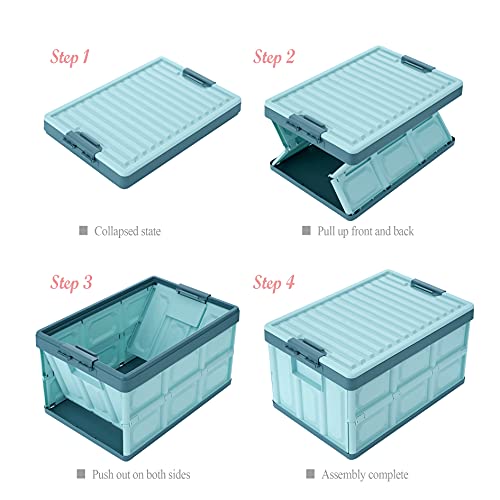 Blue Folding Plastic Stackable Utility Crates 2-Pack, Collapsible Storage Bins with Lids 30L, Durable Containers for Home & Garage Organization - color: Blue