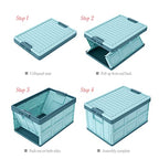 Blue Folding Plastic Stackable Utility Crates 2-Pack, Collapsible Storage Bins with Lids 30L, Durable Containers for Home & Garage Organization - color: Blue