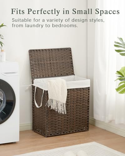 SETVSON Laundry Hamper with Lid Wicker Laundry Basket 112 L (29.6 Gal) Laundry Hampers Handwoven Rattan Laundry Hamper with Handles 3 Removable Washing Bag, 6 Mesh Bags for Bathroom Bedroom Brown - color: Brown, size: 29.6 Gal