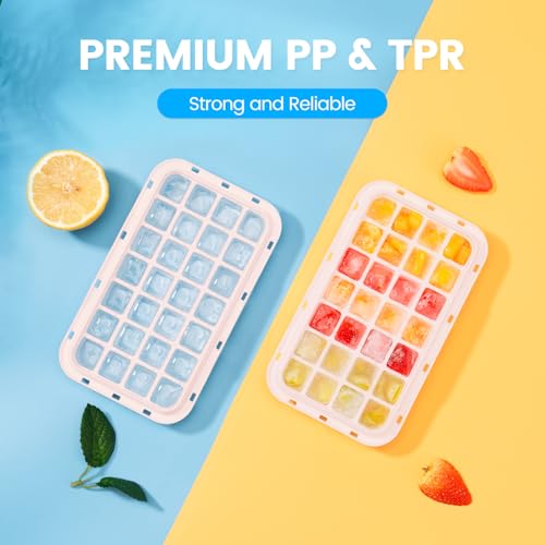 PHINOX Ice Cube Tray with Lid and Bin, Ice Trays for Freezer, Flexible Ice Cube Trays, Making 56 pcs Ice Cubes, Chilling Cocktail, Whiskey, Coffee, with 2 trays, Ice Container, Scoop&Cover, BPA Free - color: Pink, size: 0.8"-2tier