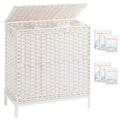 SETVSON Laundry Hamper with Lid 132 L, (35 Gallons) Clothes Hamper with Lid, Handwoven Rattan Laundry Hamper with Metal Heightened Feet, Laundry Hampers with 3 Removable Liner Bags for Laundry-White - color: Cloud White, size: 132 L - 35 gal