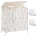 SETVSON Laundry Hamper with Lid 132 L, (35 Gallons) Clothes Hamper with Lid, Handwoven Rattan Laundry Hamper with Metal Heightened Feet, Laundry Hampers with 3 Removable Liner Bags for Laundry-White - color: Cloud White, size: 132 L - 35 gal