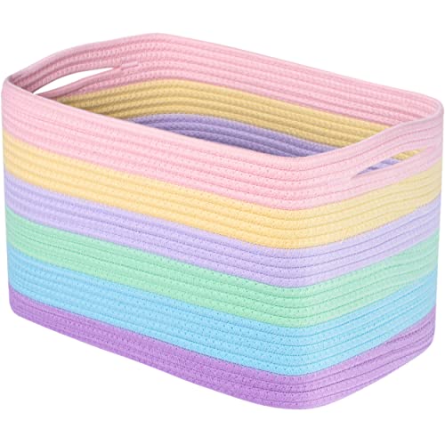 MINTWOOD Design Storage Basket for Shelves, Decorative Baskets for Organizing, Book Basket, Storage Cube Bin Box, Woven Closet Organizer, Pantry Closet and Shoe Basket, Pastel Rainbow - color: Rainbow Pastel