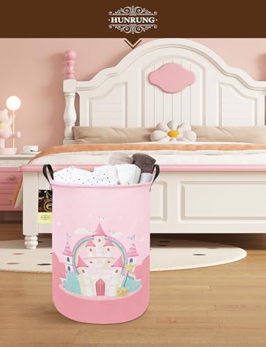 Laundry Hamper,Large Canvas Fabric Lightweight Storage Basket Toy Organizer Dirty Clothes Collapsible Waterproof for College Dorms(Pink Castle) - color: Pink Castle