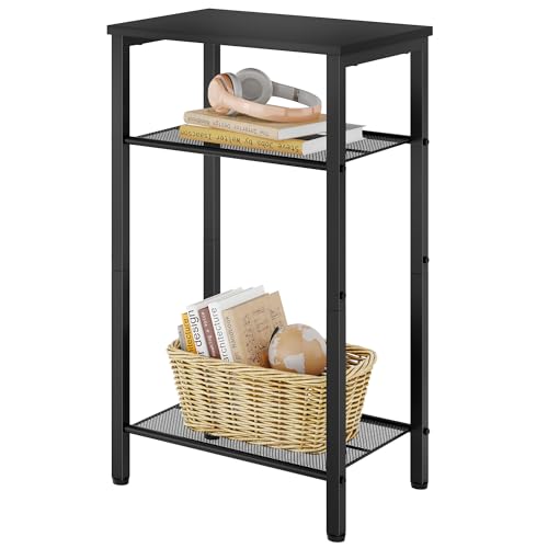 Hoctieon 3 Tier End Table, Telephone Table, Tall Side Table with Storage, Small Nightstand for Small Spaces, Metal Frame, For Living Room, Bedroom, Sofa Couch, Hall, Easy Assembly, Black - color: Black, size: 1 Pack