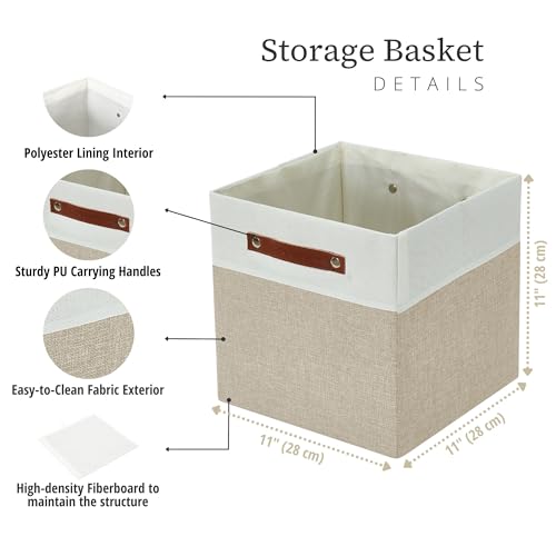 DECOMOMO Fabric Cube Storage Bins - Storage Baskets for Shelves, Cube Storage Organizer for Kallax and Cubbies (Beige & White, 11 inch Cube) - 4 Pack - color: Beige and White, size: Cube 11" /4pcs