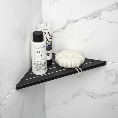 Corner Shower Shelf 10" Matte Black 304 Stainless Steel Slot Design Recessed Corner Shelf Bathroom Grout in Shelf for Tiled Wall - color: Matte Black, size: 10"