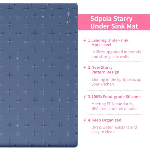 Sdpeia Under Sink Mat 22"×14" Waterproof Silicone Cabinet Liner & Sink Protector for Kitchen & Bathroom, Multi-Purpose Organizers Tray for Pets, Laundry, Cat Litter Mat - color: Abyssal Blue, size: 14"W x 22"L
