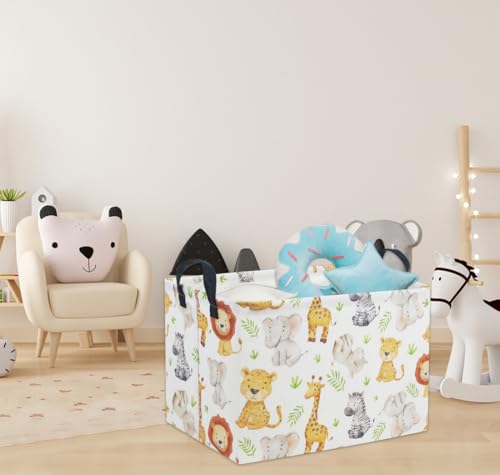 HIYAGON Rectangular Animal Basket Baby Kids Storage Basket for Boys Animal Room Decor Cute Toy Storage Organizer Bins Bedroom(4 Animals Pattern) - color: 4 Animals Pattern