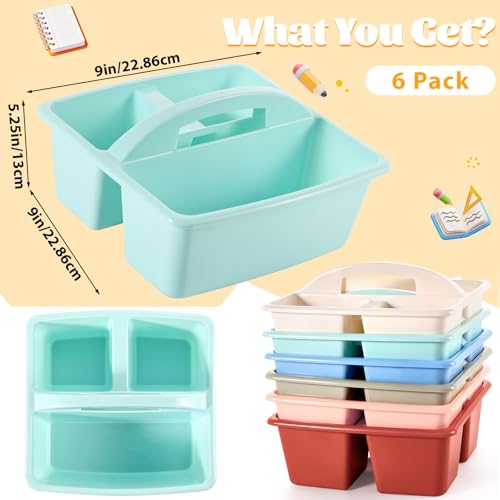 6 Pack Classroom Caddy with Handle Plastic Storage Caddy Organizer with 3 Compartments Desk Caddies Holder Portable Storage Bin for Pencil, Crayon, Marker, Home, Office, School Supply(Morandi Colors) - color: Morandi