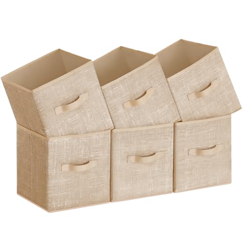 SONGMICS Storage Cubes, 11-Inch Non-Woven Fabric Bins with Double Handles, Set of 6, Closet Organizers for Shelves, Foldable, for Clothes, Sand Beige UROB026K03 - color: Sand Beige, size: 10.2''L x 10.2''W x 11''H