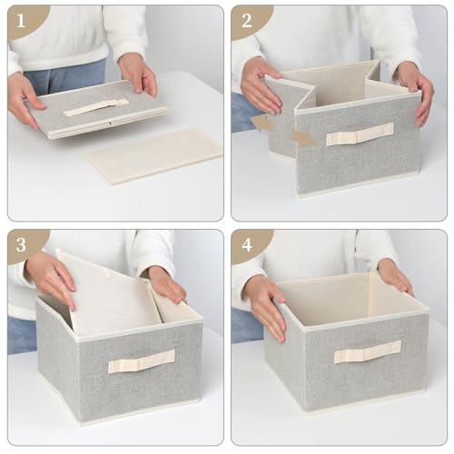 Storage Baskets, 11-Inch Woven Fabric Bins, Storage Cubes with Reinforced Handles, Organizer Bins for Closet Shelves, Foldable, for Toys, Clothes, Natural Beige (2PCS/Beige-11*11*7.8inch)