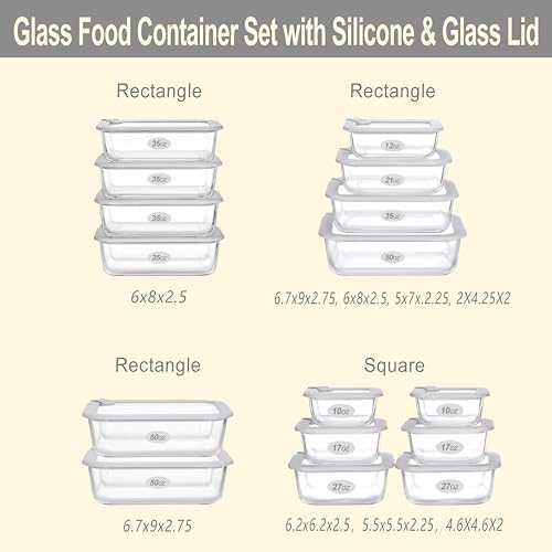 Glass Food Containers with Glass Lid, Microwave Safe Food Storage Container Set, 4 Pack, Airtight Storage Set with Leak Proof Lids, Meal Prep Containers - color: Grey-J4R