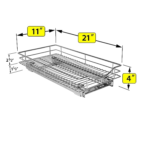 LYNK PROFESSIONAL® Pull Out Cabinet Organizer, 11" x 21" Slide Out Cabinet Organizer Pull Out Drawer – Pull Out Shelves for Kitchen Cabinets – Under Sink Organizers - Lifetime Ltd. Warranty, Chrome - color: Chrome, size: 11" W x 21" D