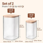 ComSaf Glass Pantry Storage Containers, 4.6Qt/1.6Qt Large Square Flour and Sugar Containers with Airtight Lids, 1.2 Gallon Glass Jars with Bamboo Lids for Rice, Pasta, Cookies, Coffee Beans - color: 4.6Qt/1.6Qt-Square