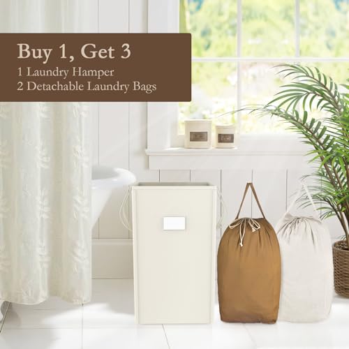 MCleanPin 210L Laundry Hamper Collapsible with 2 Washable Laundry Bags, Dirty Clothes Hamper,Laundry Basket with Handles Foldable Hamper Dorm Laundry Basket for College (Cream White) - color: Cream White