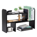 VERGOODR Desktop Adjustable Natural Wood Book Shelf Organizer Office Storage Rack Display Stand Caddy Set Expandable Desk Organizer (Black) - color: Black
