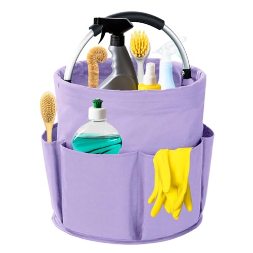 Cleaning Caddy with Handle, 17L Foldable Cleaning Supplies Organizer, Portable Storage Basket, Cleaning Supply Caddy, Multifunctional Cleaning Bucket Bag for Garden, Home, Kitchen (Purple) - color: Purple