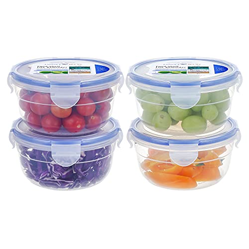 KIGI 4 PACK 20oz Plastic Round Bowls with Lid Leakproof Food Storage Container Set Small Meal Prep Containers Bento Box - size: 2.5 cup (8-Piece)