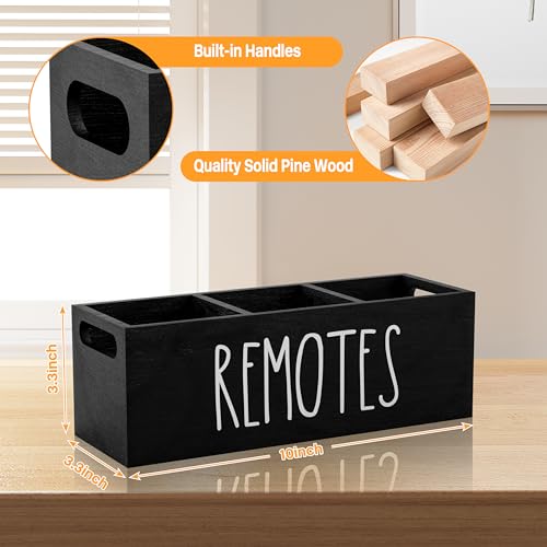 Remote Holder for Table, 3 Slots Wooden TV Remote Control Holder, Bedside Remote Control Storage Organizer - 10" x 3.3" x 3.3" Black - color: Black - 3 slot