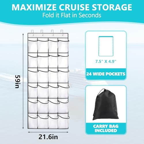 Esoes Cruise Ship Magnetic Door Organizer, 24 Pockets Magnetic Behind the Door Shoe Rack-4 Strong Anti-Scratch Magnets, Over the Door Organizer Cruise Essentials Storage for Cruise Cabin Travel