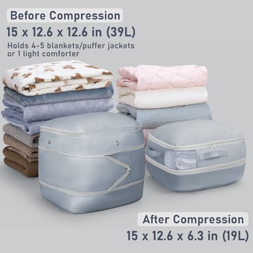DIMJ Compression Storage Bags 6 Pack - Blanket Storage Bags with Window Zipper, Ultra Space Saving Self Compression Organizer for Puffer Jacket, Bedding, Lightweight Comforter Duvet, Sweater, Sheet - color: Gray, size: 39L x 6 Pack