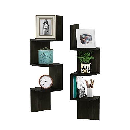 Furinno Rossi Wall Mount Floating Corner Shelf, 3-Tier Radial Set of 2, Espresso - color: Espresso, size: 3-Tiers Triangle Base (Set of 2)