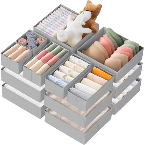Criusia Drawer Organizer Clothes, 21 Pack Dresser Organizer for Baby Clothes, Underwear, Sock- Foldable Closet Organization and Storage Dividers Bins for Nursery, Bedroom (Grey) - color: Grey, size: 21PACK