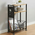Skinny Side Table with Storage, 3 Tier Slim Side Tables for Small Spaces, Skinny End Table Narrow Bedside Table Narrow Side Table for Living Room, Bedroom - color: Oak