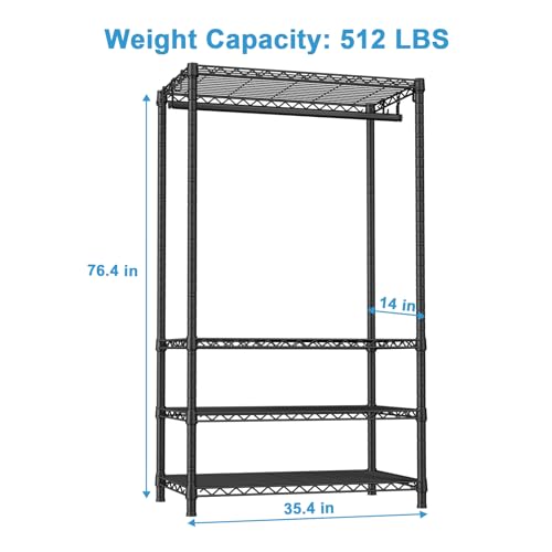 Ulif H4 Portable Closets, 4-Tier Metal Clothes Garment Rack for Bedroom and Cloakroom, Clothing Closet Storage and Organizer Wardrobe, 35.4" W x 14" D x 76.4" H, Black - color: Black, size: H4